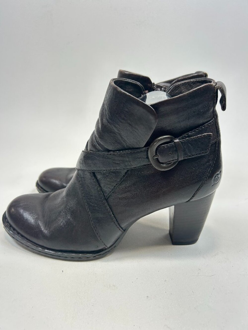 BORN Shola Womens Ankle Booties Boots Brown Leather Side Zip US 9 EU 40 Moto